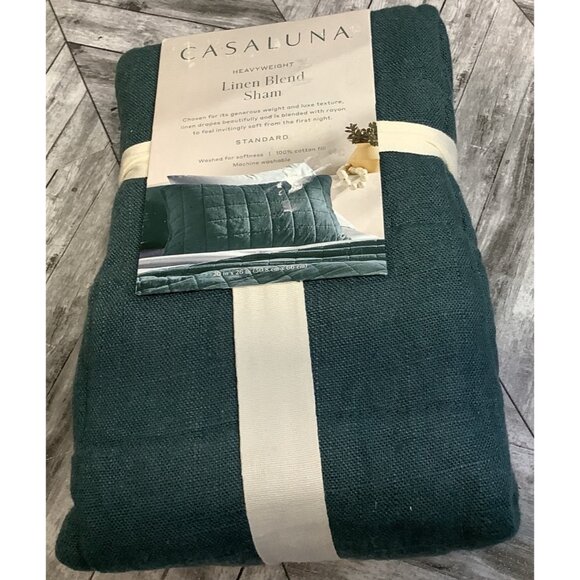 Heavyweight Linen Blend Pillow Sham Standard Casaluna Dark Teal Blue - Picture 4 of 7